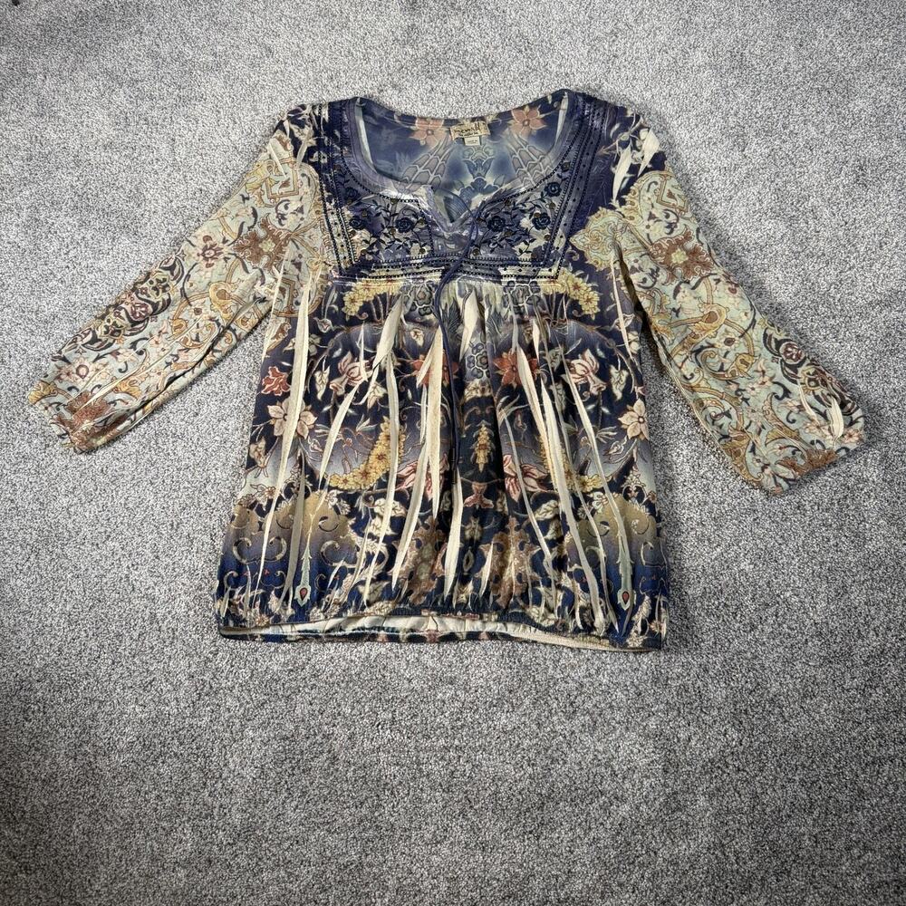One World Tunic Blouse M Embellished Bohemian Art to Wear Global Inspired Artsy